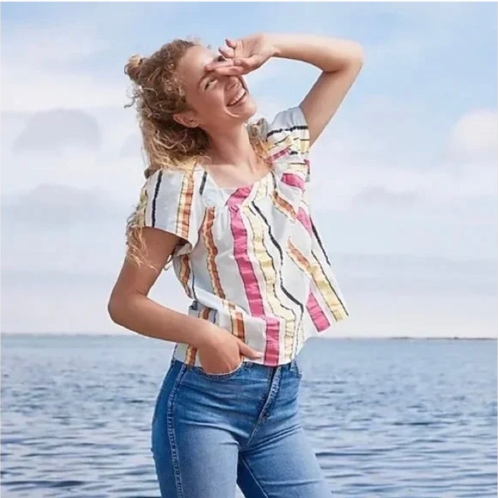 J.CREW SEERSUCKER CANDY STRIPED WOMEN’S TOP